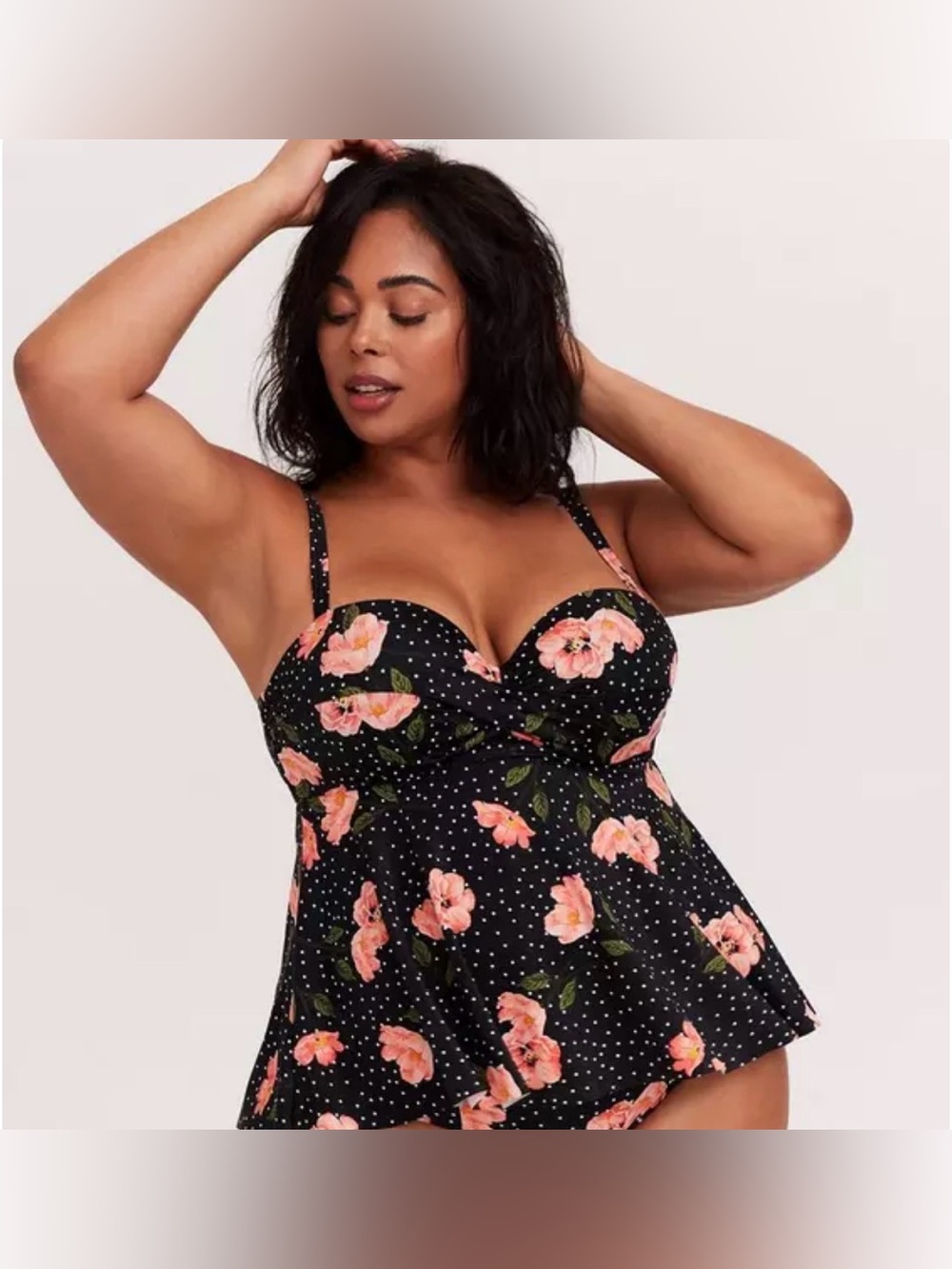 Torrid Swim Tankini Top Underwire Twist Front Tankini Black Floral Size 2 D/DD
